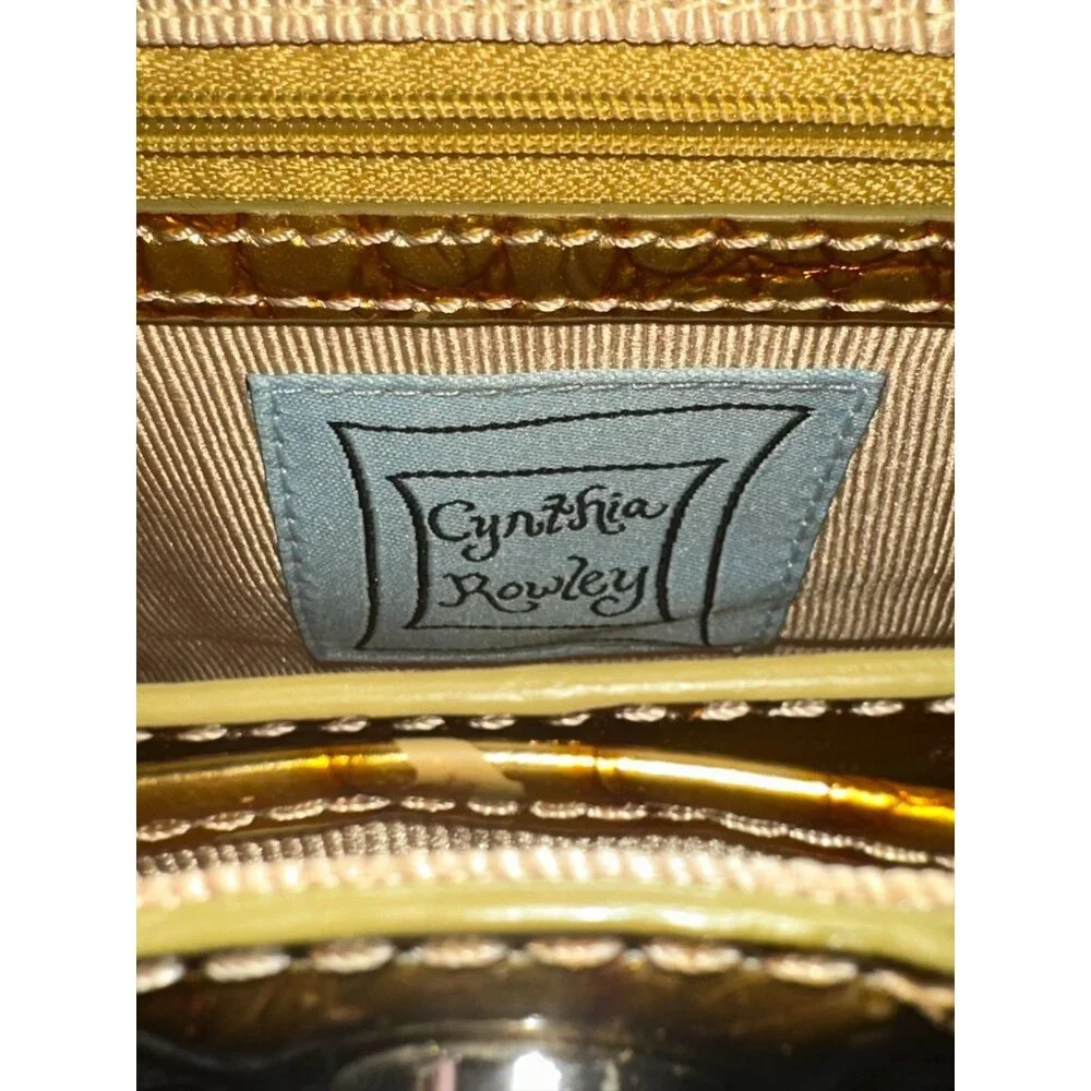 Cynthia Rowley Purse Gold Metallic Croc Embossed Leather Cocco Bello Mini Bag - Picture 9 of 11